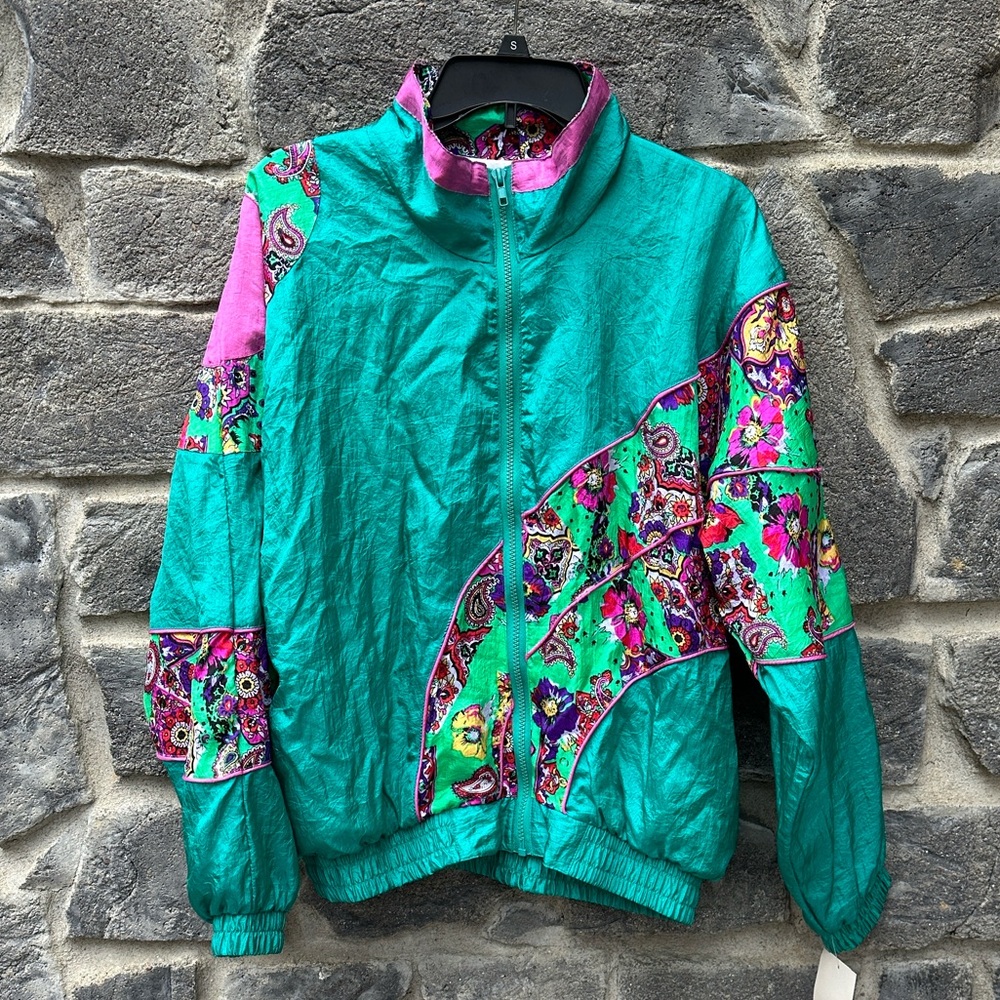 Olympic Exposure Teal Paisley Colorblock Windbreaker Jacket M